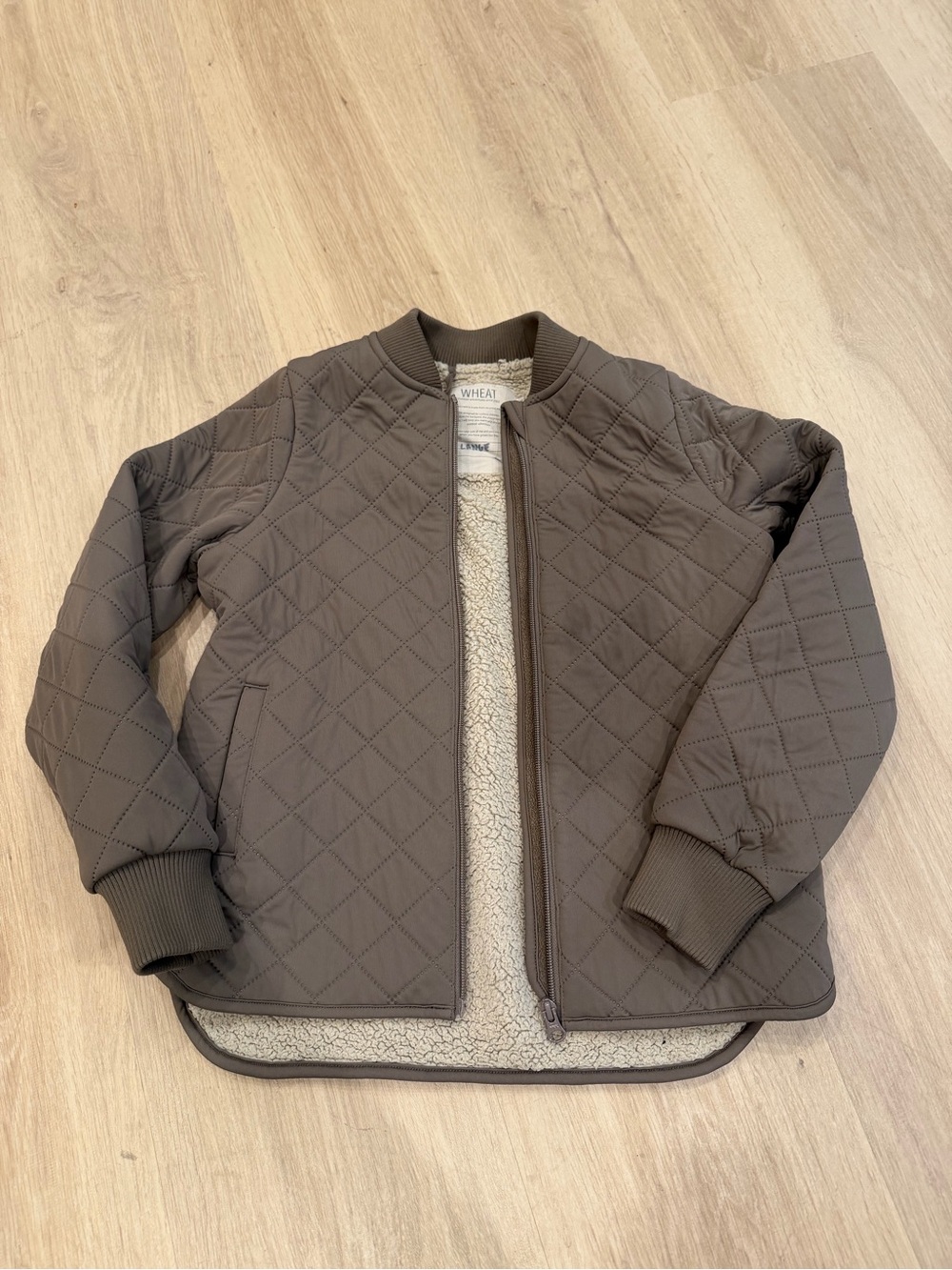 Wheat Boy’s Quilted Bomber Jacket with Sherpa Lining - Taupe